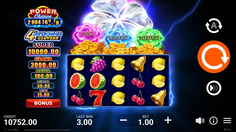 4 Supercharged Clovers session end spin 1700 - balance EUR 10,752.00 at bet EUR 1.00